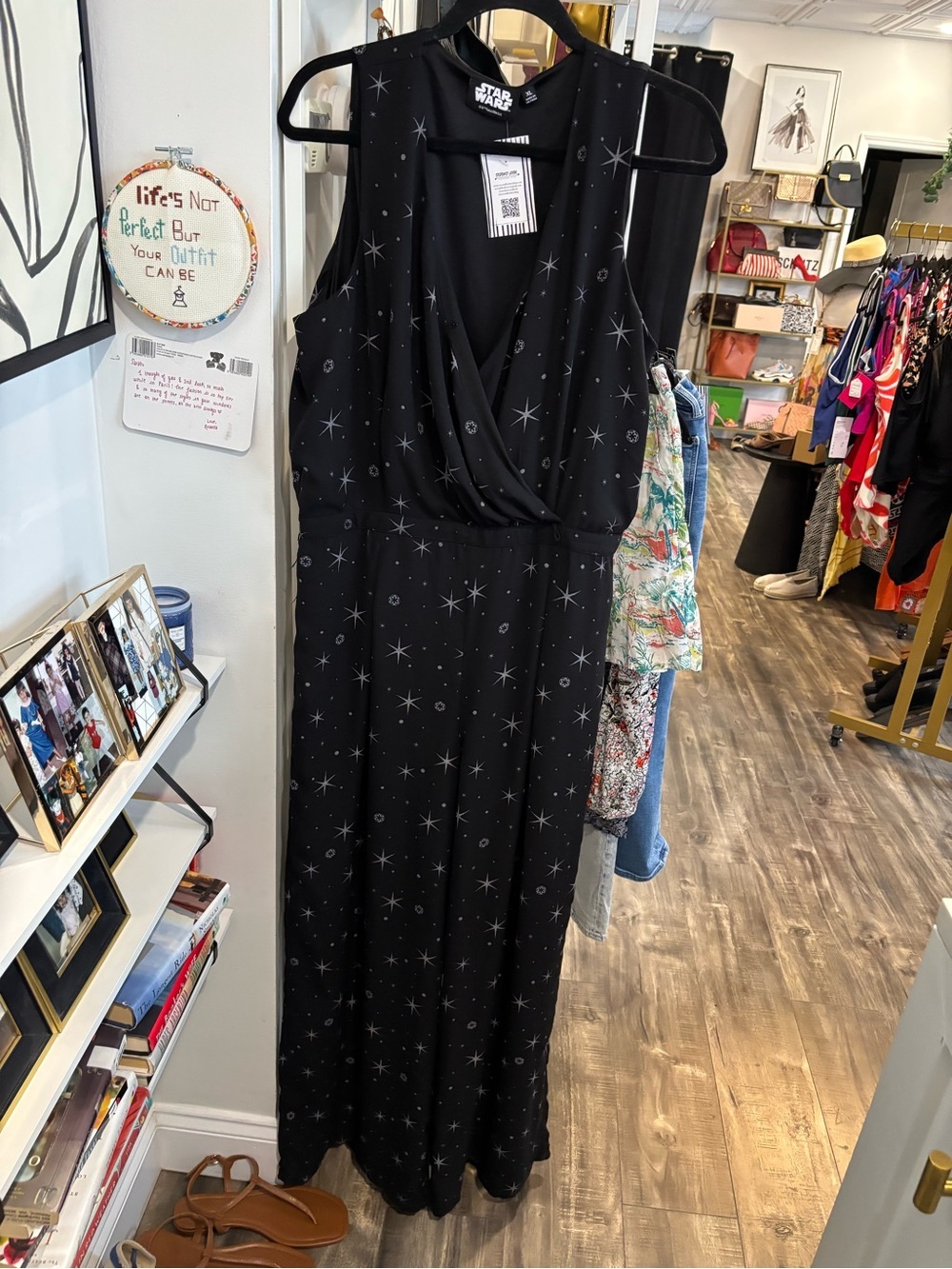 Star Wars Black Maxi Jumpsuit with Silver Star Print